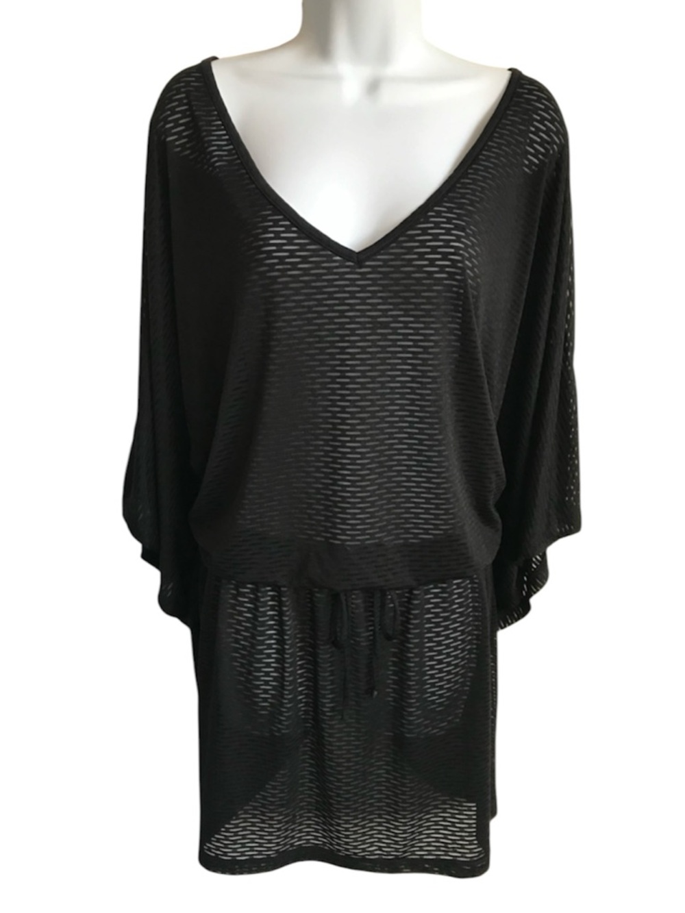 Catalina Women’s 3X Black V-Neck Stretch Sheer Lightweight Swim Cover-Up in EUC